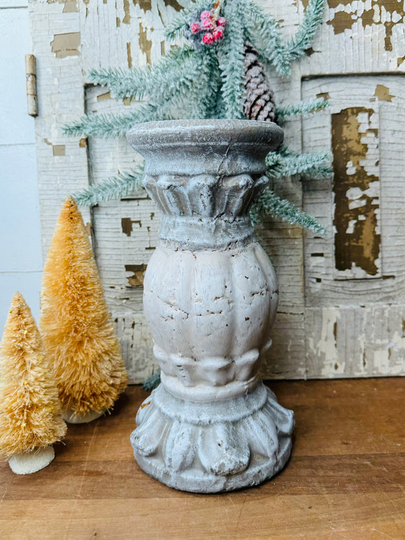 VINTAGE TALL TERRACOTTA CEMENT PILLAR CANDLE HOLDER - MEDIUM