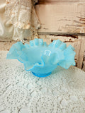 VINTAGE FENTON BLUE BASKET RUFFLE BOWL