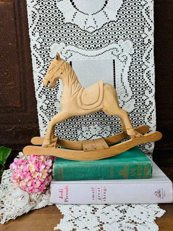 HANDCARVED ROCKING HORSE VINTAGE WOOD