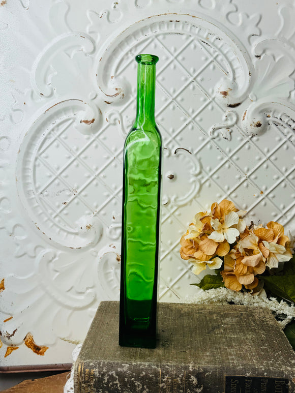 GREEN GLASS VINTAGE TALL BOTTLE #2
