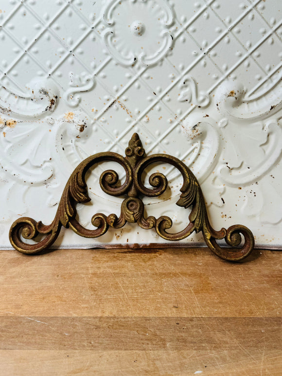 ANTIQUE WROUGHT IRON SCROLLY PEDIMENT DECOR PIECE