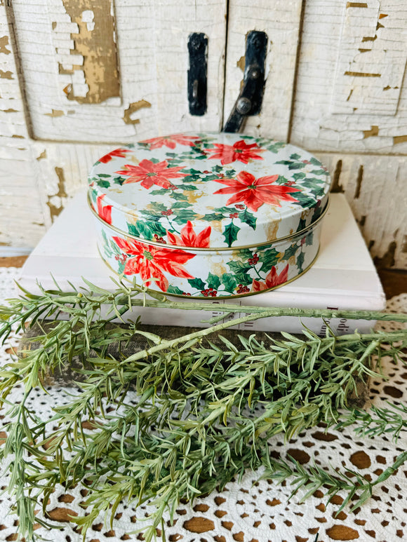 POINSETTIA VINTAGE ROUND TIN