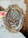 VINTAGE LARGE FOOTED SILVER DETAILED MEAT PLATTER