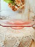 PINK ETCHED DEEP GLASS CAKE PLATE