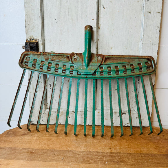 PERFECTLY PATINAD ANTIQUE GREEN RAKE DECOR - 2 AVAILABLE