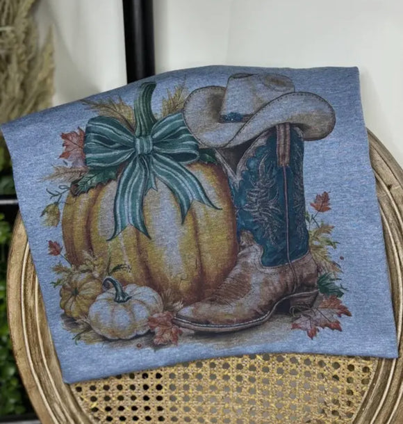 COUNTRY PUMPKIN T SHIRT - BLUE HEATHER