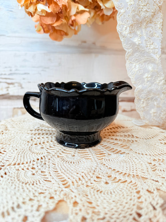 VINTAGE BLACK AMETHYST MILK GLASS CREAMER