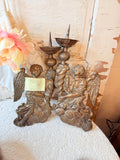 ANTIQUE 1700S PAIR OF CATHEDRAL ANGEL CANDLE HOLDERS