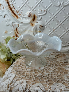 OPALESCENT RUFFLED BOWL ON STAND VINTAGE