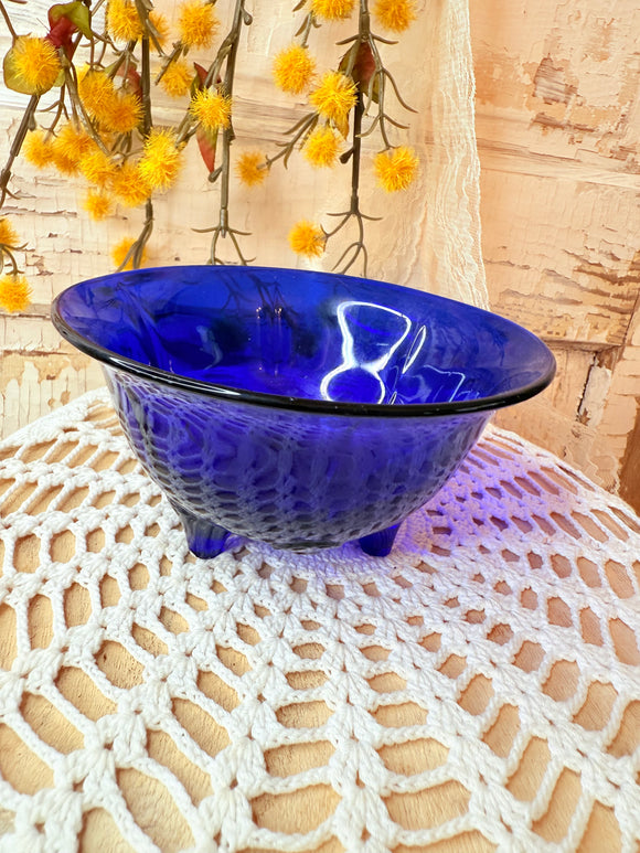 RARE COBALT BLUE 3 LEGS BOWL