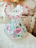 VINTAGE HAND PAINTED FENTON PINK CREST VASE
