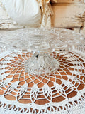 VINTAGE CRYSTAL GLASS DETAILED CAKE PLATE ON PEDESTAL