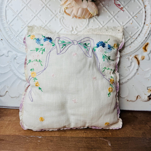 EMBROIDERED VINTAGE THROW PILLOW - 2 AVAILABLE