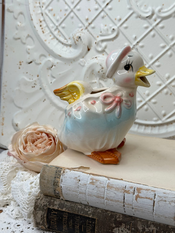 PORCELAIN PASTEL DUCK PLANTER VINTAGE