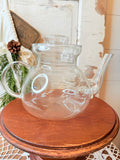 VINTAGE ETCHED GLASS FLORAL TEAPOT PITCHER
