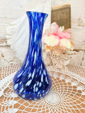 XL VINTAGE HAND BLOWN GLASS COBALT  BLUE ORNATE VASE