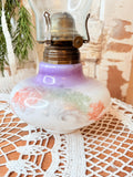 VINTAGE BEAUTIFUL PAINTED OIL LAMP WITH HURRICANE GLASS TOP