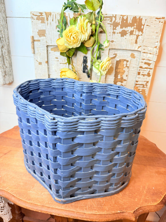 RARE BLUE WICKER HEART BASKET / PAIL
