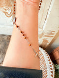 VINTAGE SILVERY CROSS ROSARY BEADS WITH POUCH