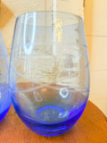 SET OF VINTAGE BLUE GLASS ETCHED CUPS #2