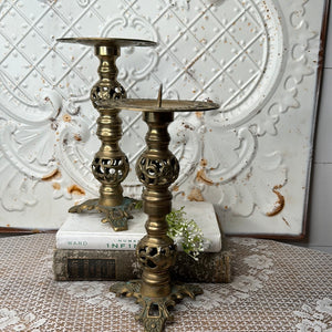 PERFECTLY PATINAD ANTIQUE BRASS DETAILED CANDLE HOLDER - 2 available