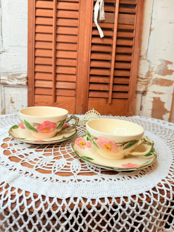 FRANCISCAN DESERT ROSE 1940S USA HAND PAINTED SET OF 2 TEA CUPS AND SAUCERS - 6 AVAILABLE