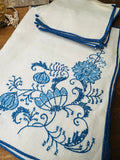 Blue embroidered table decor fabric set