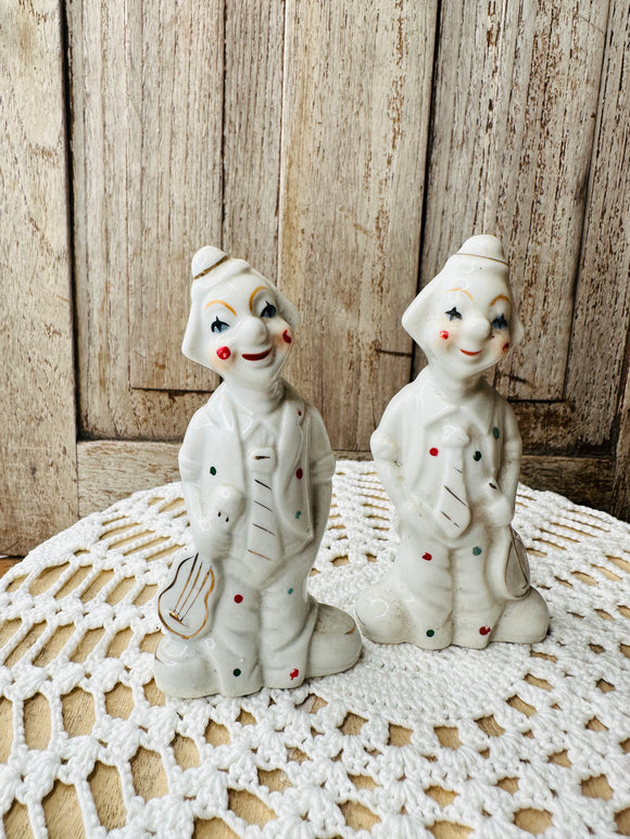SET OF PORCELAIN VINTAGE CLOWN STATUETTES