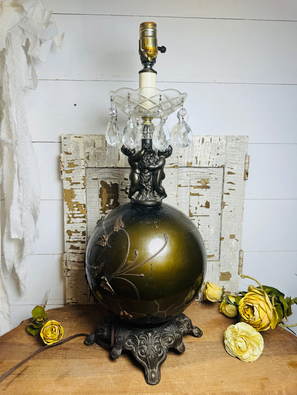 RARE 1960s LARGE HOLLYWOOD REGENCY CHERUB TABLE LAMP