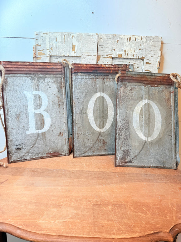 ANTIQUE TIN TILES GARLAND - BOO