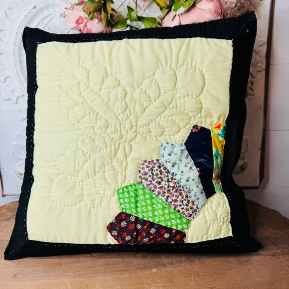 HANDMADE VINTAGE QUILT FLORAL THROW PILLOW