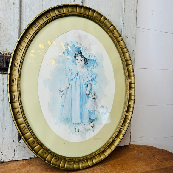 FRAMED ART - VINTAGE OVAL VICTORIAN GIRL