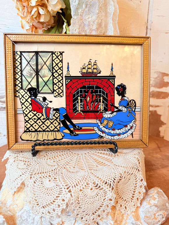 VINTAGE COLORFUL GLASS SILHOUETTE PICURE