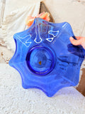 VINTAGE LARGE COBALT BLUE ORNATE SCALLOPED DISH