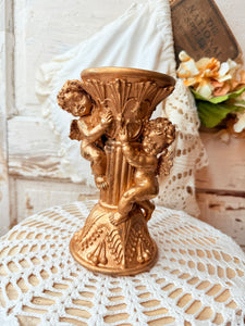 CHERUB BRONZE ORNATE CANDLE HOLDER VINTAGE - 2 AVAILABLE