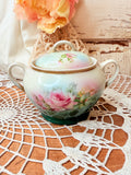 ANTIQUE  MARKED FLORAL JAR AND LID