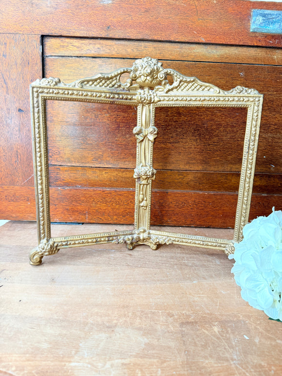 ANTIQUE GOLDEN BOW DOUBLE PHOTO FRAME