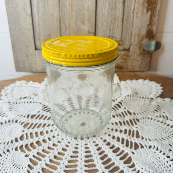 VINTAGE GLASS BALL JAR WITH METAL LID