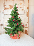 VINTAGE BERRY CHRISTMAS TREE IN TERRA COTTA SANTA CLAUS BASE