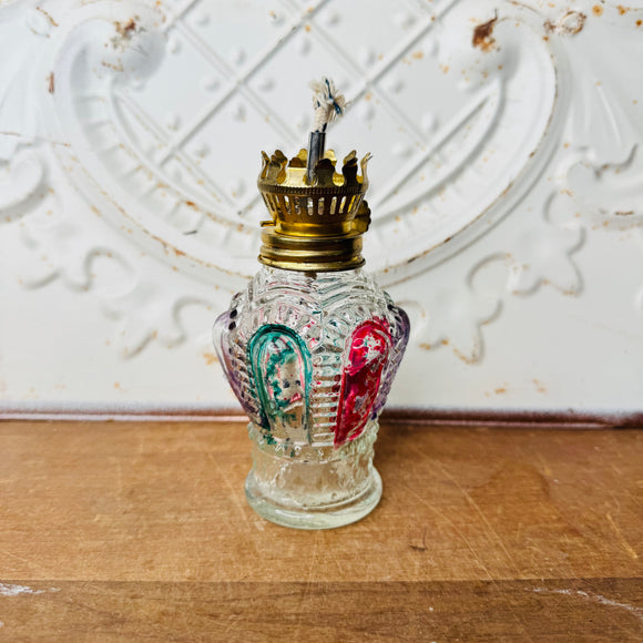 VINTAGE GLASS PAINTED OIL LAMP DECOR