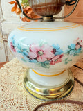 BRASS AND GLASS FLORAL LARGE TABLE LAMP VINTAGE - 2 AVAILABLE