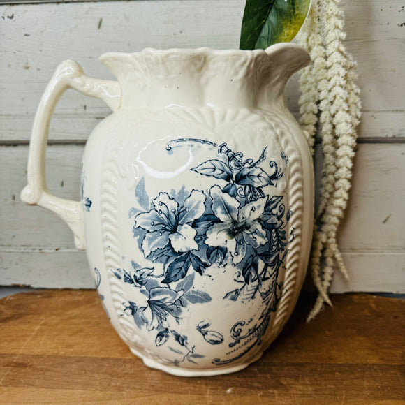 XXL RARE BLUE AND WHITE 1800S IRONSTONE GORGEOUS PITCHER