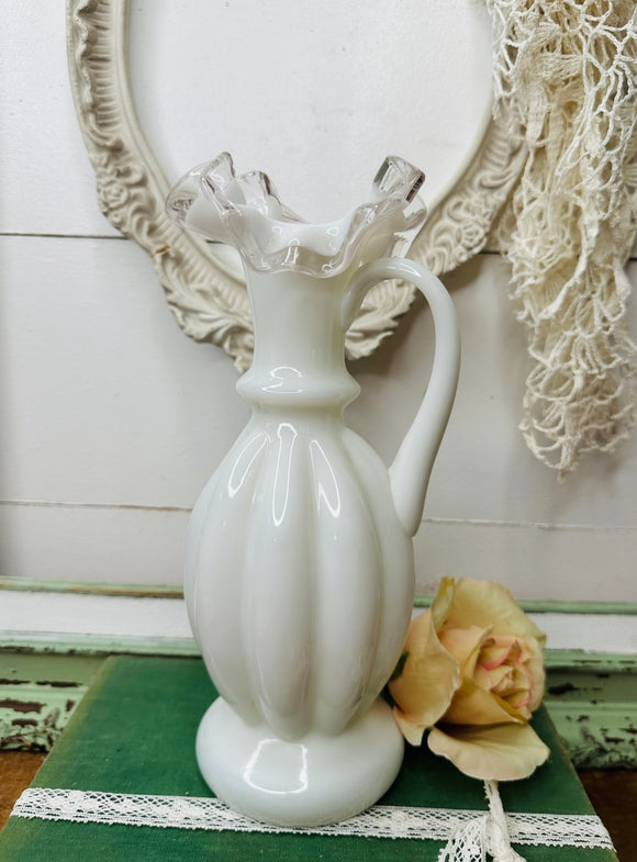 FENTON LARGE RIBBED PITCHER VINTAGE