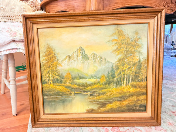 VINTAGE WOOD FRAMED LARGE OIL PAINTING