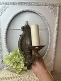 AMAZING ANTIQUE PERFECTLY PATINAD WALL CANDLE HOLDER SCONCE DAMASK BRASS