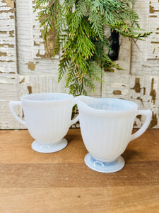 PAIR - MACBETH EVANS WHITE OPALESCENT SUGAR BOWL ANSWER CREAMER