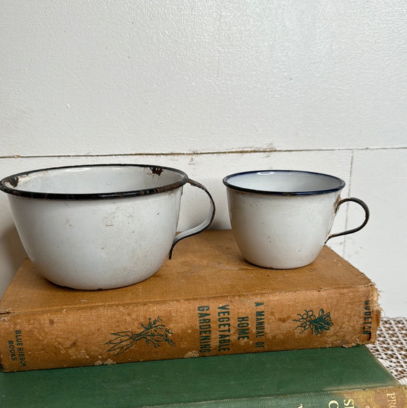 PAIR OF VINTAGE ENAMEL CUPS