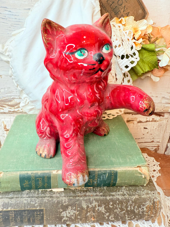 EXTRA RARE RED CAT STATUETTE VINTAGE