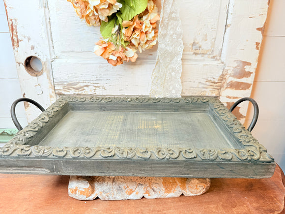 DAMASK XL ORNATE CARVED WOOD TRAY