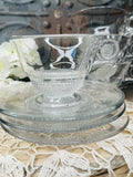 SET OF 4 HOBNAIL DETAILED GLASS VINTAGE PLATES AND TEACUPS - 2 SETS AVAILABLE